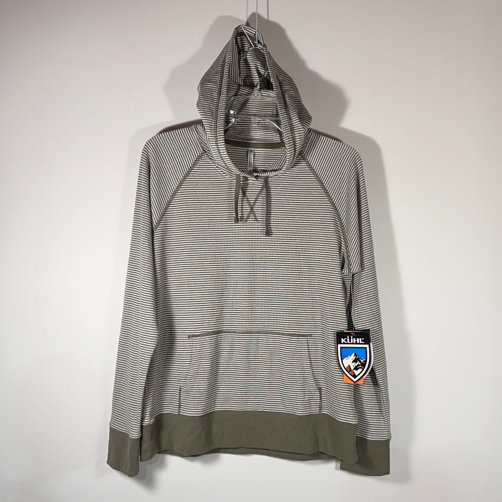 Kühl Stria Women's Striped Hooded Sweatshirt in Olive and White
